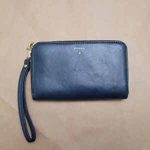 Fossil Navy Leather Wristlet Wallet